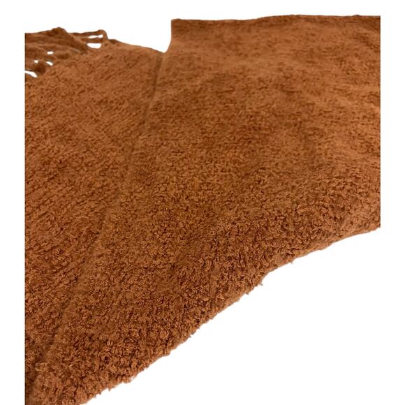 Free People Womens Oversized Fuzzy Boucle Wrap Scarf Fringe Brown 17”x 80” - Picture 6 of 8